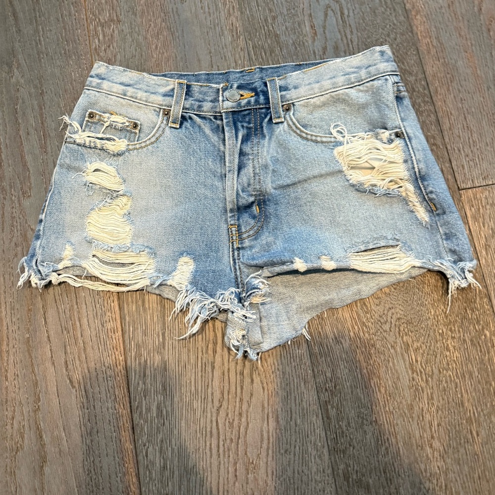 Carmar Blue Distressed Jean Shorts with Raw Hem